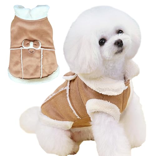 Jecikelon Hundemantel mit Fliege für kaltes Wetter, Fleecefutter, warmer Haustier, Welpen, Rollkragen, Wintermantel für kleine Hunde, Jacke mit D-Ring-Leine, Größe L, Khaki von JECIKELON