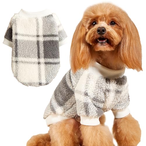 Jecikelon Hundepullover, kariert, warm, Winterkleidung für kleine Hunde, gemütlich, weich, Hundepullover, Outfit, Katzenkleidung (Größe M, Grau) von JECIKELON