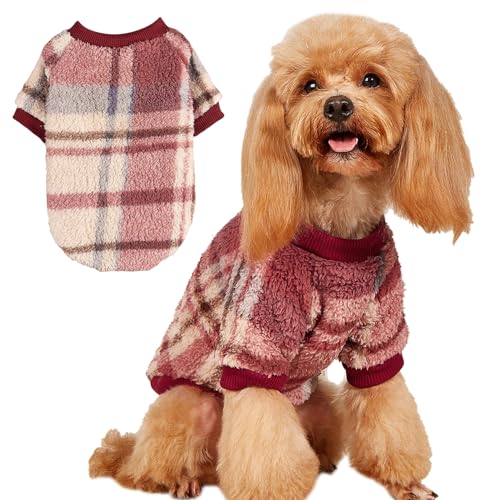 Jecikelon Hundepullover, kariert, warm, Winterkleidung für kleine Hunde, gemütlich, weich, Hundepullover, Outfit, Katzenkleidung (Größe M, Rot1) von JECIKELON