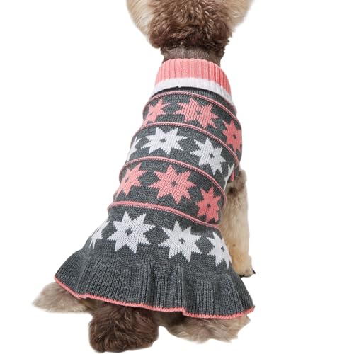 Jecikelon Hundepullover für kleine Hunde, Kleid mit Schnee, Strickwaren, Rollkragenpullover, Hundekleidung, warmer Winter-Welpenpullover, lange Kleider (Grau, L) von JECIKELON