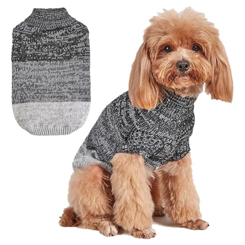 Jecikelon Hundepullover mit Farbverlauf für kleine Hunde, Rollkragenkleidung, Wintermantel, Welpenkleidung, weiche Haustier-Outfits, Größe L, Grau von JECIKELON