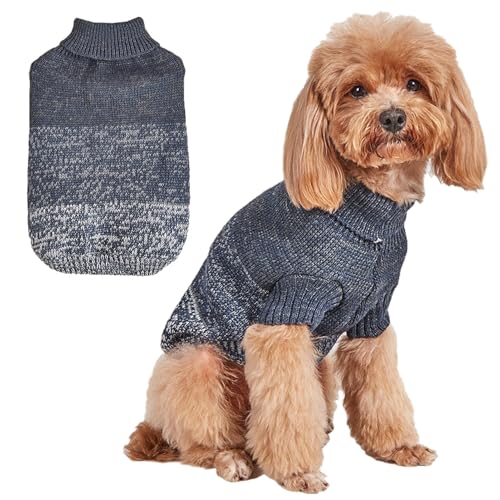 Jecikelon Hundepullover mit Farbverlauf für kleine Hunde, Rollkragenkleidung, Wintermantel, Welpenkleidung, weiche Haustier-Outfits, Größe L, Marineblau von JECIKELON