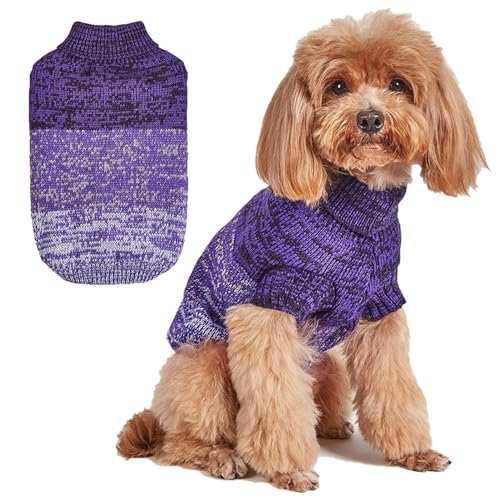 Jecikelon Hundepullover mit Farbverlauf für kleine Hunde, Rollkragenkleidung, Wintermantel, Welpenkleidung, weiche Haustier-Outfits, Größe L, Violett von JECIKELON