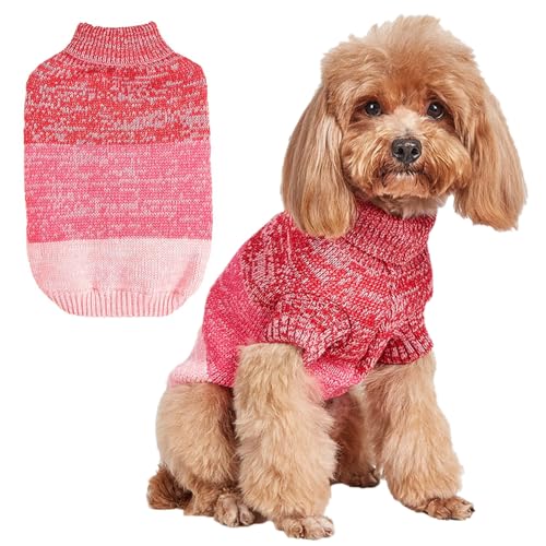 Jecikelon Hundepullover mit Farbverlauf für kleine Hunde, Rollkragenkleidung, Wintermantel, Welpenkleidung, weiche Haustier-Outfits, Größe XS, Rosa von JECIKELON