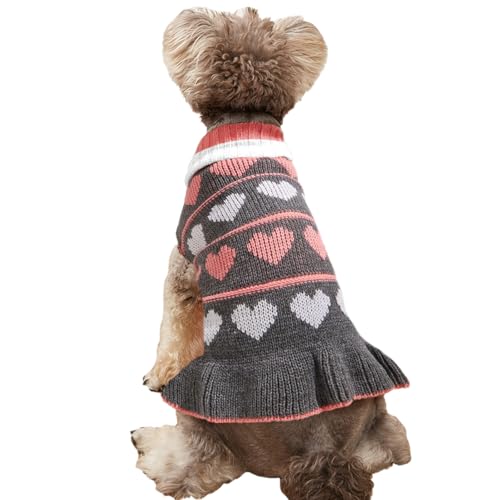 Jecikelon Hundepullover mit Rollkragen, warm, für den Winter, für Welpen, langes Kleid (graues Herz, klein) von JECIKELON