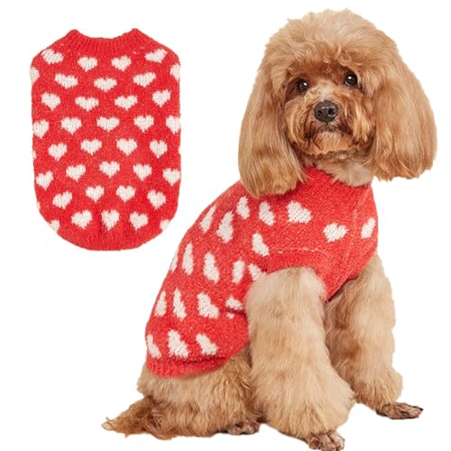 Jecikelon Hundepullover mit süßem Herz, weiches Mohair-Strick, Welpenbekleidung, bequem, warm, Haustier-Winter-Outfits, Strickwaren, Pullover für kleine Hunde, Katzen (groß, rot) von JECIKELON