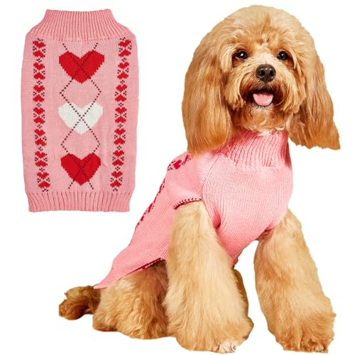 Jecikelon Hundepullover zum Valentinstag, mit Herzmuster, warm, für kleine Hunde, weiche Haustier-Outfits, Hunde- und Katzenbekleidung (XS, Rauten) von JECIKELON