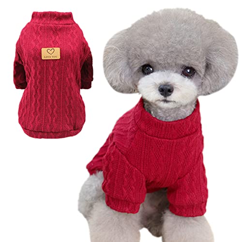 Jecikelon Kleiner Strickpullover für Welpen, Winterkleidung, Hundepullover, Haustier-Strickwaren, Rot 1, XS von JECIKELON