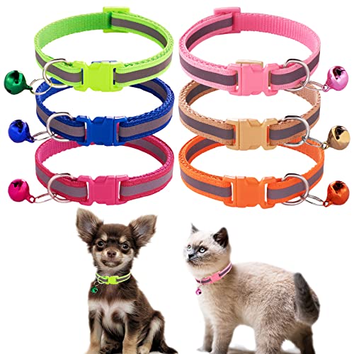 Jecikelon Reflektierendes Welpenhalsband, verstellbar, für kleine Haustiere, Hunde, Polyester, Katzenhalsband mit Glöckchen, einfaches Halsband für kleine Hunde (klein, reflektierendes Klebeband2), 6 von JECIKELON