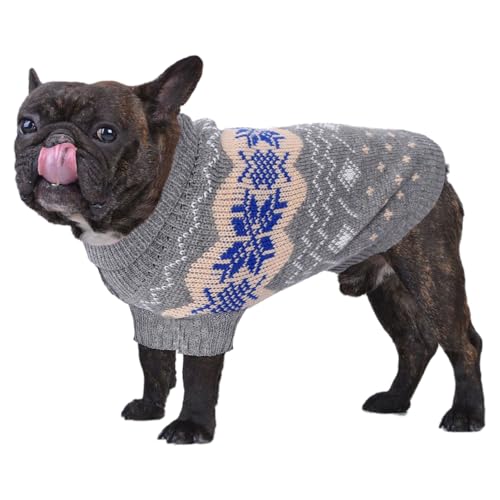 Jecikelon Snow Pullover für kleine Hunde, Rollkragen, Weihnachten, Welpen, Strickwaren, weich, warm, Haustier-Outfits für kleine Hunde und Katzen, Größe L, Grau von JECIKELON