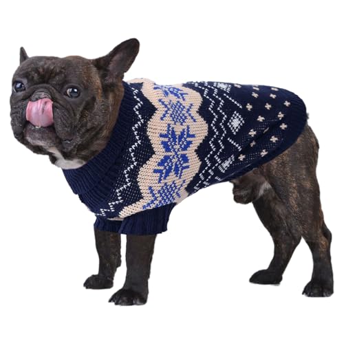 Jecikelon Snow Pullover für kleine Hunde, Rollkragen, Weihnachten, Welpen, Strickwaren, weich, warm, Haustier-Outfits für kleine Hunde und Katzen, Größe L, Marineblau von JECIKELON