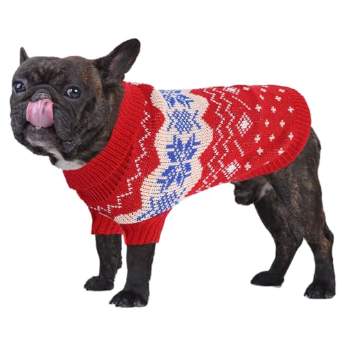 Jecikelon Snow Pullover für kleine Hunde, Rollkragen, Weihnachten, Welpen, Strickwaren, weich, warm, Haustier-Outfits für kleine Hunde und Katzen, Größe L, Rot von JECIKELON