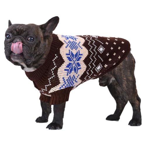 Jecikelon Snow Pullover für kleine Hunde, Rollkragen, Weihnachten, Welpen, Strickwaren, weich, warm, Haustier-Outfits für kleine Hunde und Katzen, Größe M, Kaffeebraun von JECIKELON