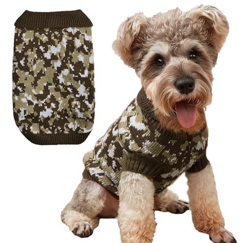 Jecikelon Strickpullover für Hunde, Rollkragen, warm, Camouflage, Welpen, Kleidung, Haustier-Strickwaren, Outfits für kleine Hunde, Katzen, Hunde, Katzen, Kleidung (S, Braun) von JECIKELON