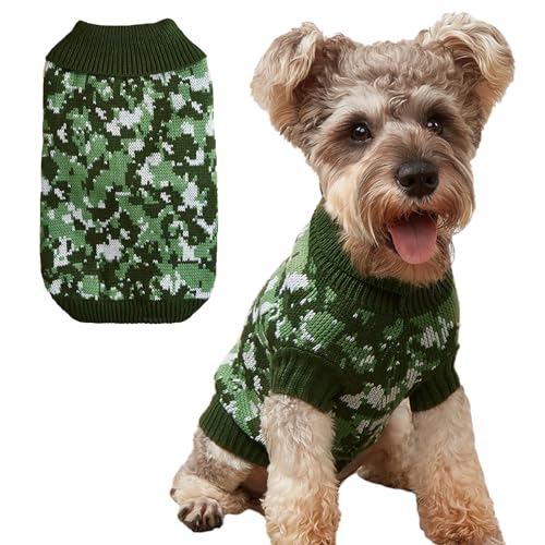 Jecikelon Strickpullover für Hunde, Rollkragen, warm, Camouflage, Welpen, Kleidung, Haustier-Strickwaren, Outfits für kleine Hunde, Katzen, Hunde, Katzen, Kleidung (S, Grün) von JECIKELON