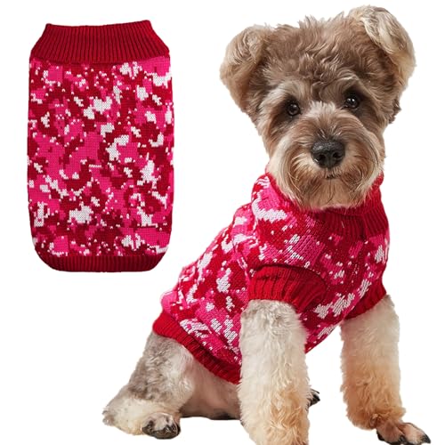 Jecikelon Strickpullover für Hunde, Rollkragen, warm, Camouflage, Welpen, Kleidung, Haustier-Strickwaren, Outfits für kleine Hunde, Katzen, Hunde, Katzen, Kleidung (XS, Rot) von JECIKELON