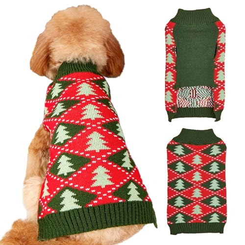 Jecikelon Weihnachtspullover für kleine Hunde, Winter-Strickwaren, Welpenkleidung, weicher, warmer Pullover, Haustier-Outfits, Hunde-Katzen-Kleidung (groß, grün) von JECIKELON