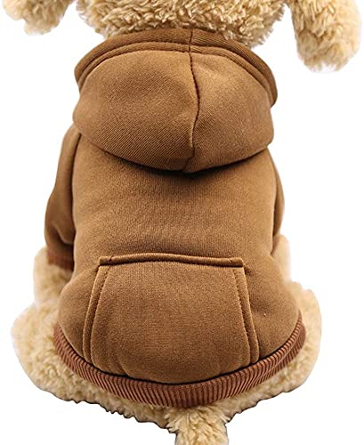 Jecikelon Winter Hund Kapuzenpullover Sweatshirts mit Taschen Warme Hundekleidung für kleine Hunde Chihuahua Mantel Kleidung Welpe Katze Custume (groß, Kaffee) von JECIKELON