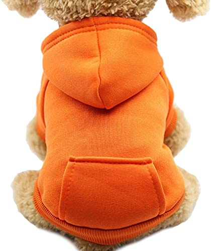 Jecikelon Winter Hund Kapuzenpullover Sweatshirts mit Taschen Warme Hundekleidung für kleine Hunde Chihuahua Mantel Kleidung Welpe Katze Custume (groß, orange) von JECIKELON