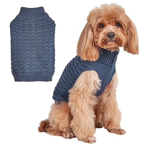 Jecikelon Winter-Rollkragenpullover für Hunde, gestrickt, für kleine Hunde und Katzen, gestrickt, warm, Haustierpullover, Outfits (Größe M, Blau) von JECIKELON