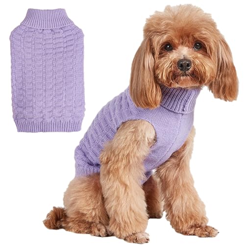 Jecikelon Winter-Rollkragenpullover für Hunde, gestrickt, für kleine Hunde und Katzen, gestrickt, warm, Haustierpullover, Outfits (Größe M, Violett) von JECIKELON