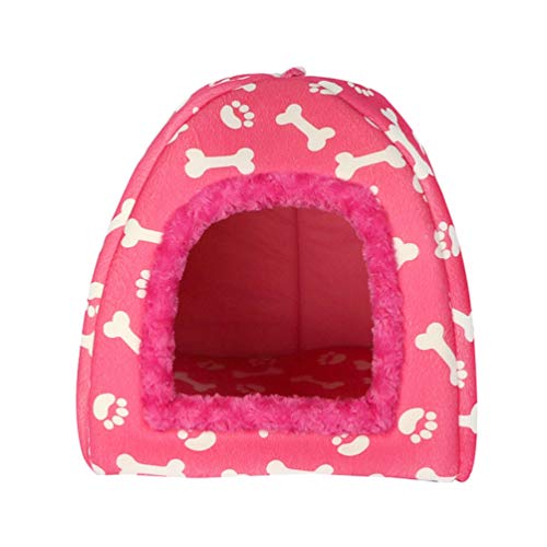 JEELINBORE Haustierhaus Weiche Haustier Schlafsack Hundehütte Katzenhöhle Hund Katze Haus mit Drucken (Rosa, 27 * 27 * 33cm) von JEELINBORE