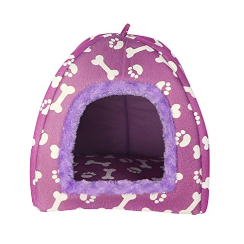 JEELINBORE Haustierhaus Weiche Haustier Schlafsack Hundehütte Katzenhöhle Hund Katze Haus mit Drucken (Violett, 27 * 27 * 33cm) von JEELINBORE