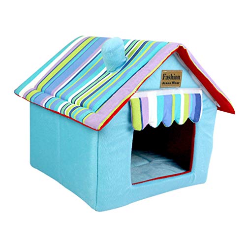 JEELINBORE Hunde Haus Hundehöhle Katzenhöhle Abnehmbar Faltbar Hundebett Katzenbett Haustier Schlafsack (Blau, 33 * 26 * 35cm) von JEELINBORE