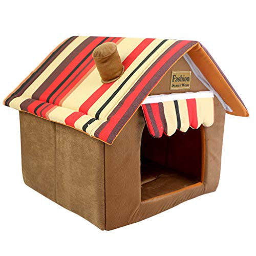 JEELINBORE Hunde Haus Hundehöhle Katzenhöhle Abnehmbar Faltbar Hundebett Katzenbett Haustier Schlafsack (Braun, 33 * 26 * 35cm) von JEELINBORE