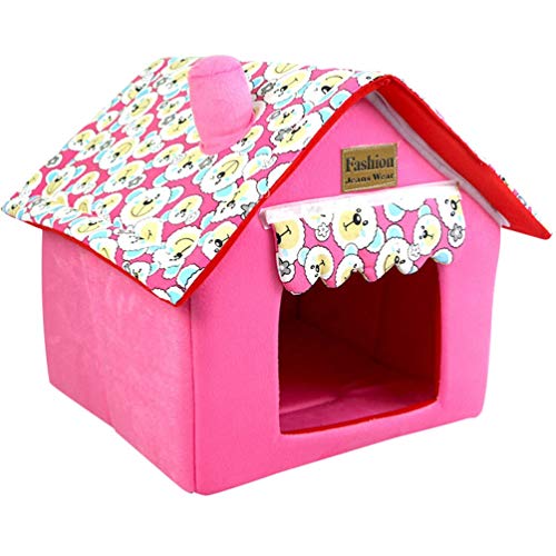 JEELINBORE Hunde Haus Hundehöhle Katzenhöhle Abnehmbar Faltbar Hundebett Katzenbett Haustier Schlafsack (Rosa, 33 * 26 * 35cm) von JEELINBORE