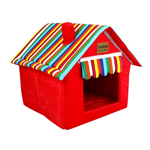 JEELINBORE Hunde Haus Hundehöhle Katzenhöhle Abnehmbar Faltbar Hundebett Katzenbett Haustier Schlafsack (Rot, 33 * 26 * 35cm) von JEELINBORE