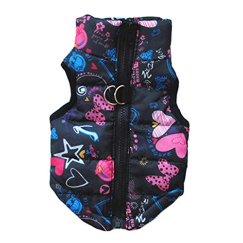 JEELINBORE Kleine wasserdichte Hundemantel Jacke Warm Gefütterter Brustschutz Puffer Hund Welpen Kleidung Weste für Herbst Winter (#1 Graffiti Schwarz, S) von JEELINBORE