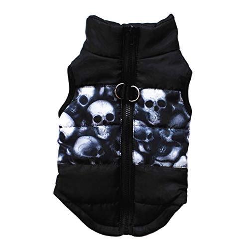 JEELINBORE Kleine wasserdichte Hundemantel Jacke Warm Gefütterter Brustschutz Puffer Hund Welpen Kleidung Weste für Herbst Winter (#1 Schwarz Schädel, XS) von JEELINBORE