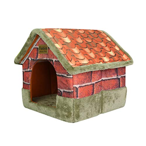 JEELINBORE Vintage Haustier Haus Abnehmbar Faltbar Hundehütte Kuschelhaus Hundehöhle Katzenhaus (Grün Grau, 35 * 35 * 38cm) von JEELINBORE