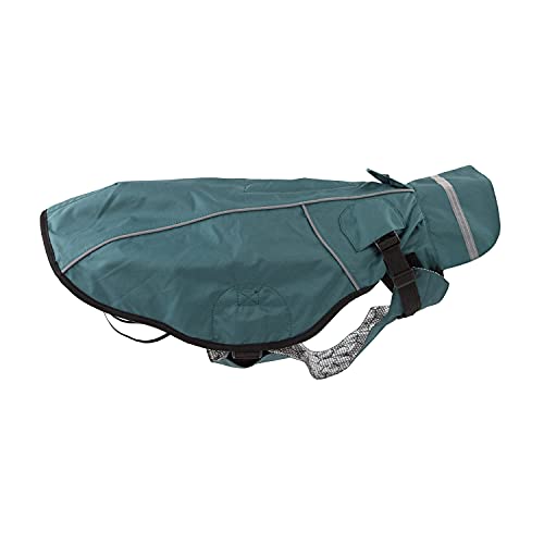 JEGGO Dry Dog, Regenmantel für Hunde, mit beidseitig zu öffnendem Reißverschluss, Wasser- und Winddicht, atmungsaktiv, mit Innenfutter zum Schutz vor Kälte (Grün-Blau, 32 cm) von JEGGO