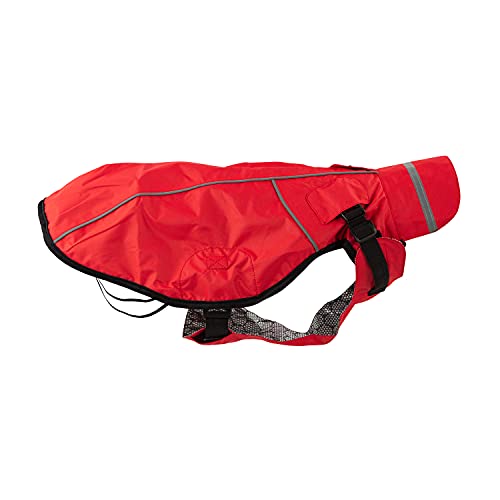 JEGGO Dry Dog, Regenmantel für Hunde, mit beidseitig zu öffnendem Reißverschluss, Wasser- und Winddicht, atmungsaktiv, mit Innenfutter zum Schutz vor Kälte (Rot, 48 cm) von JEGGO