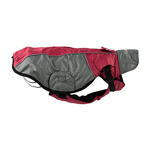 JEGGO High Heat, kälteabweisender Winter-Hundemantel, mit weichem Fleece-Innenfutter, Wasser- und Winddicht, optimale Passform, mit beidseitig zu öffnendem Reißverschluss (Weinrot/Grau, 44 cm) von JEGGO