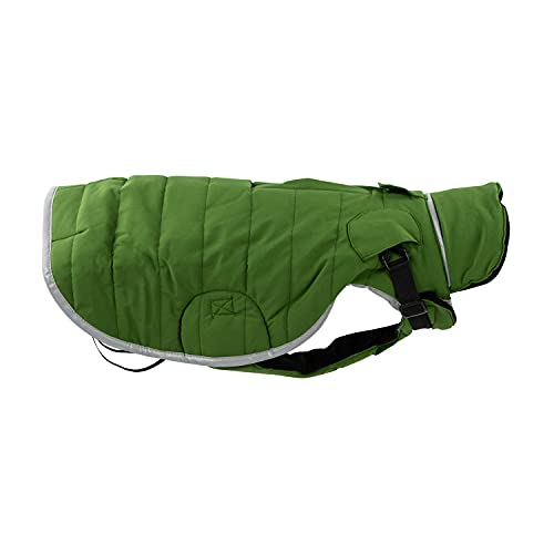 JEGGO Quilted Coat, modisch gesteppter Winter-Hundemantel, mit weichem Fleece-Innenfutter, Wasser- und Winddicht, optimale Passform, mit beidseitig zu öffnendem Reißverschluss (Grün, 28 cm) von JEGGO