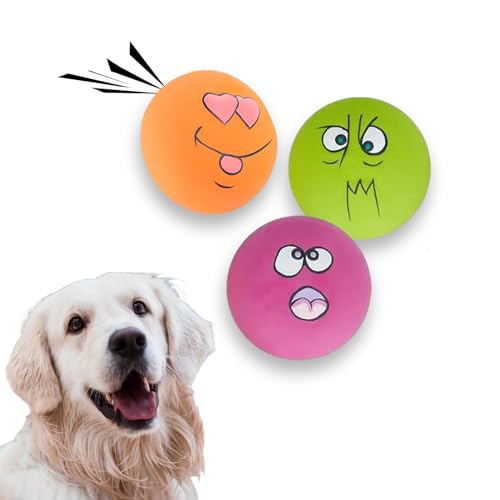 JEHANOIRY Quietschendes Hundespielzeug, interaktives Latex-Gummi, quietschendes Spielzeug, Apportierspielzeug, Trainingsball für Hunde, hohe Sprungkraft, Orange + Grün + Rosa, 3 Stück von JEHANOIRY