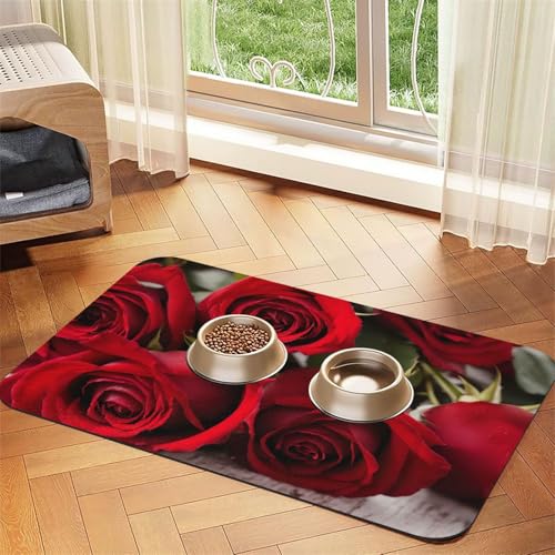 Futtermatte für Hunde und Katzen, Motiv: rote Rose, Blumendruck, PU-Leder, saugfähig, rutschfeste Gummiunterseite Futtermatte für Hunde und Katzen, Motiv: rote Rose, Blumendruck, PU-Leder, saugfähig, rutschfeste Gummiunterseite von JEJEA