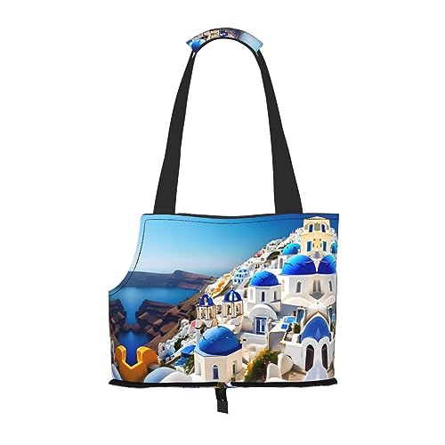 Santorini Tragetasche für kleine Hunde, Katzen und Kaninchen mit griechischer Insel, mit Meerblick von JEJEA