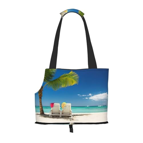 Strandtasche mit Palmenstühlen, Booten, bedruckt für Welpen, Hundetasche für kleine Hunde, Katzen und Kaninchen von JEJEA