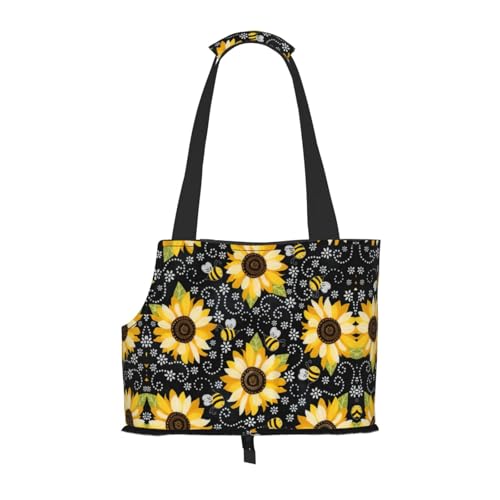 Tragetasche mit Sonnenblumen-Motiv und Bienen-Motiv, für kleine Hunde, Katzen und Kaninchen von JEJEA