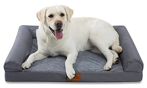 JEMA Hundebetten für große Hunde, orthopädisches Hundebett XL mit abnehmbarem waschbarem Bezug, Eierkisten-Schaumstoff-Haustierbett, Hundebox-Matte, Plüsch-Sherpa-Sitzfläche von JEMA