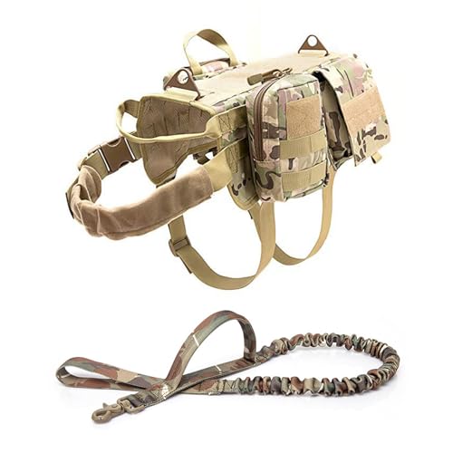 Taktisches Hundewestengeschirr, Robustes Hundegeschirr mit 3 MOLLE-Taschen und 1 Bungee-Hundeleine von JENIZO