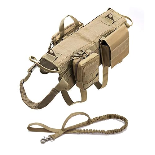 Taktisches Hundewestengeschirr, Robustes Hundegeschirr mit 3 MOLLE-Taschen und 1 Bungee-Hundeleine von JENIZO