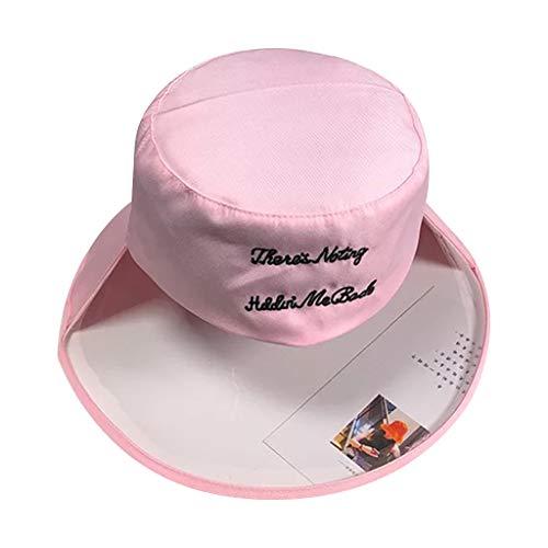 JERKKY Strand Sonnenblende Fischerhut Frauen Mädchen Semi Transparent Kunststoff Buchstaben Bestickt Hip-Hop Breiter Krempe Flat Top Bucket Cap Pink von JERKKY