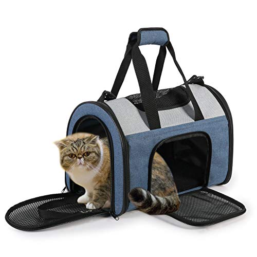 JESPET Haustier-Tragetasche & Transportbox für kleine Hunde, Katzen, Welpen, Kätzchen bis zu 8 kg, von der Fluggesellschaft genehmigt, für Reisen mit der Familie, Blue Gray von JESPET