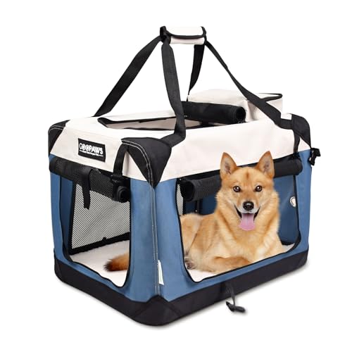 JESPET Weiche Hundebox für Haustiere, 3 Türen, weiche Seiten, faltbar, Reise-Tragetasche mit Gurten und Fleece-Matte für Hunde, Katzen (6 Seeblau, Größe L (L x B x H): 76,2 x 53,3 x 58,4 cm von JESPET