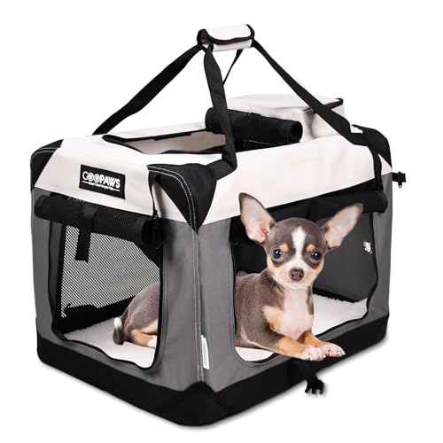 JESPET Weiche Hundebox für Haustiere, 3 Türen, weiche Seiten, faltbar, Reise-Tragetasche mit Gurten und Fleece-Matte für Hunde, Katzen (7-Hellgrau, Größe S (L x B x H): 61 x 41,9 x 41,9 cm von JESPET